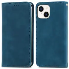 iPhone 15 Plus Fodral Retro L&auml;der Bl&aring;