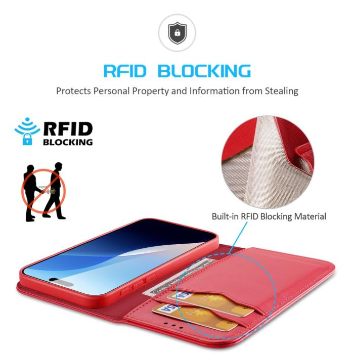 Bild 4, DUX DUCIS iPhone 16 Fodral Hivo Äkta Läder Röd