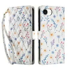 iPhone 17e / 16e Fodral Rhombus L&auml;der Blommor Vit