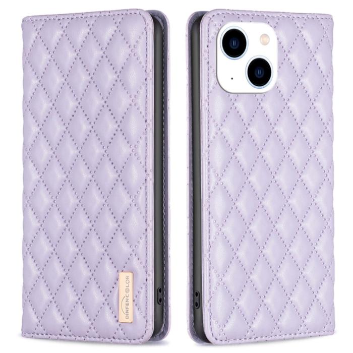 Bild 1, iPhone 15 Fodral Diamond Flip Läder Lila