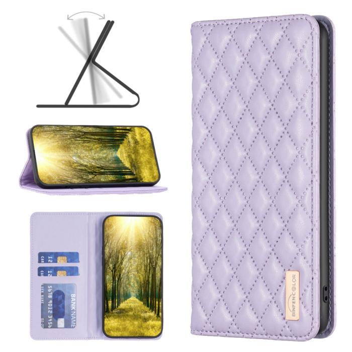 Bild 5, iPhone 15 Fodral Diamond Flip Läder Lila