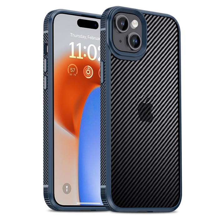 Bild 1, IPAKY iPhone 15 Skal Hybrid Kolfiber Textur Blå