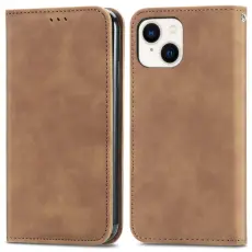 iPhone 15 Plus Fodral Retro L&auml;der Brun