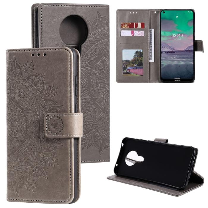 Bild 1, Nokia 3.4 - Mandala Läder Fodral - Grå