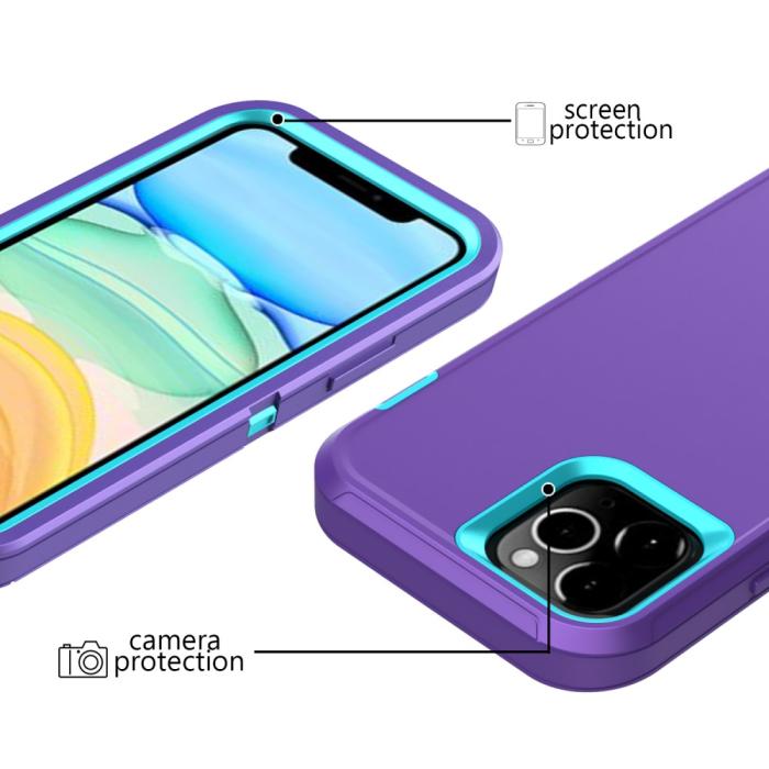 Bild 2, iPhone 12 / 12 Pro - Shockproof Skal Med Bältesklämma - Lila/Blå