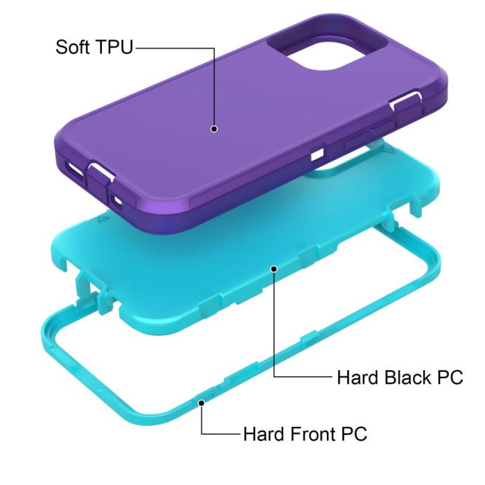 Bild 3, iPhone 12 / 12 Pro - Shockproof Skal Med Bältesklämma - Lila/Blå