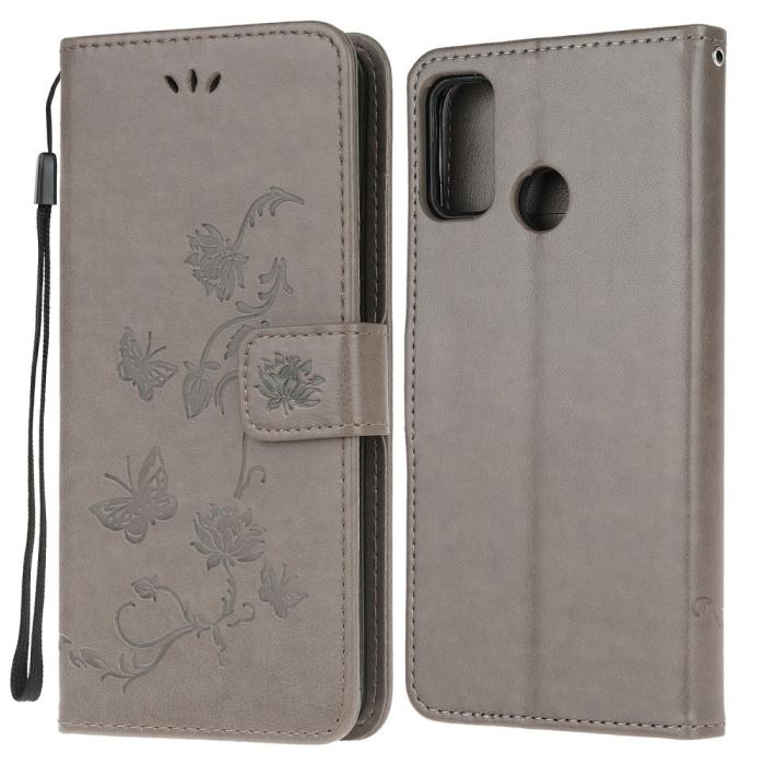 Bild 1, Motorola Moto G10/G20/G30 - Tryckt Flower/Butterfly Fodral - Grå