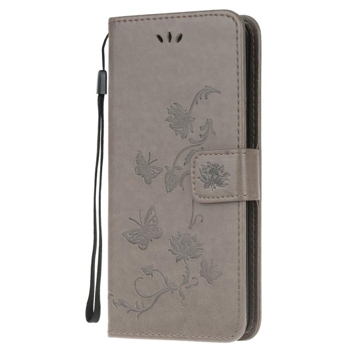 Bild 2, Motorola Moto G10/G20/G30 - Tryckt Flower/Butterfly Fodral - Grå