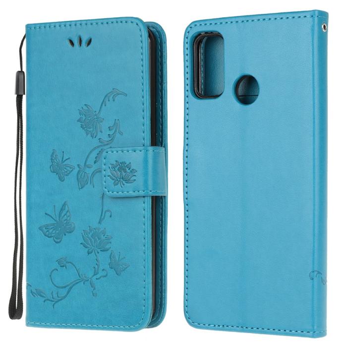 Bild 1, Motorola Moto G10/G20/G30 - Tryckt Flower/Butterfly Fodral - Blå