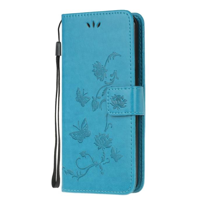 Bild 2, Motorola Moto G10/G20/G30 - Tryckt Flower/Butterfly Fodral - Blå
