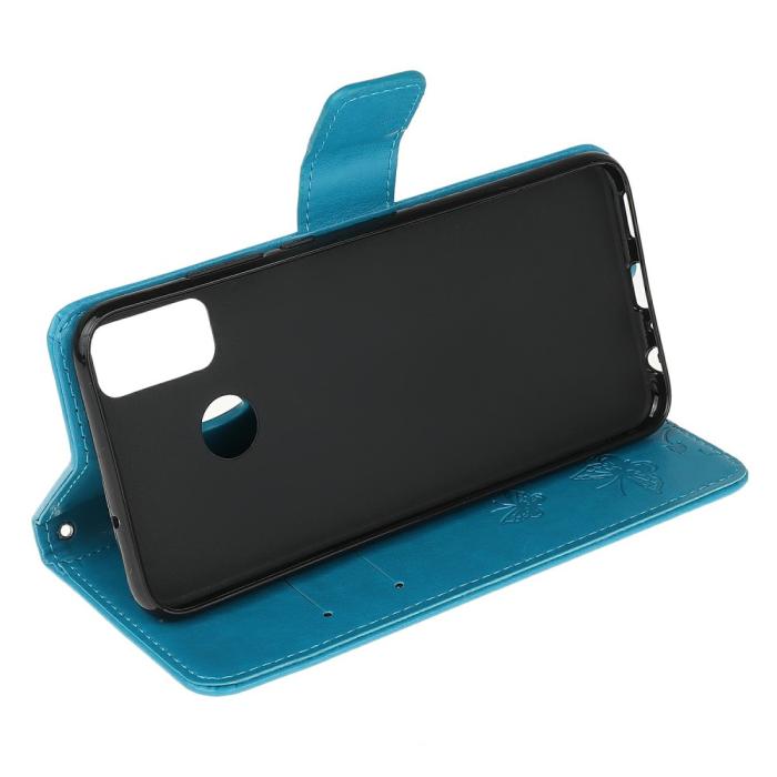 Bild 4, Motorola Moto G10/G20/G30 - Tryckt Flower/Butterfly Fodral - Blå