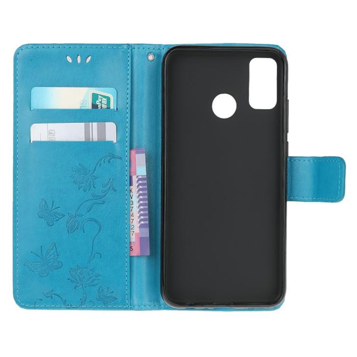 Bild 5, Motorola Moto G10/G20/G30 - Tryckt Flower/Butterfly Fodral - Blå
