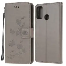 Motorola Moto G10/G20/G30 - Tryckt Flower/Butterfly Fodral - Grå