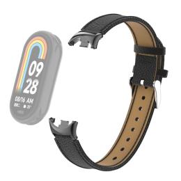 Äkta Läder Litchi Armband Xiaomi Smart Band 8 Svart