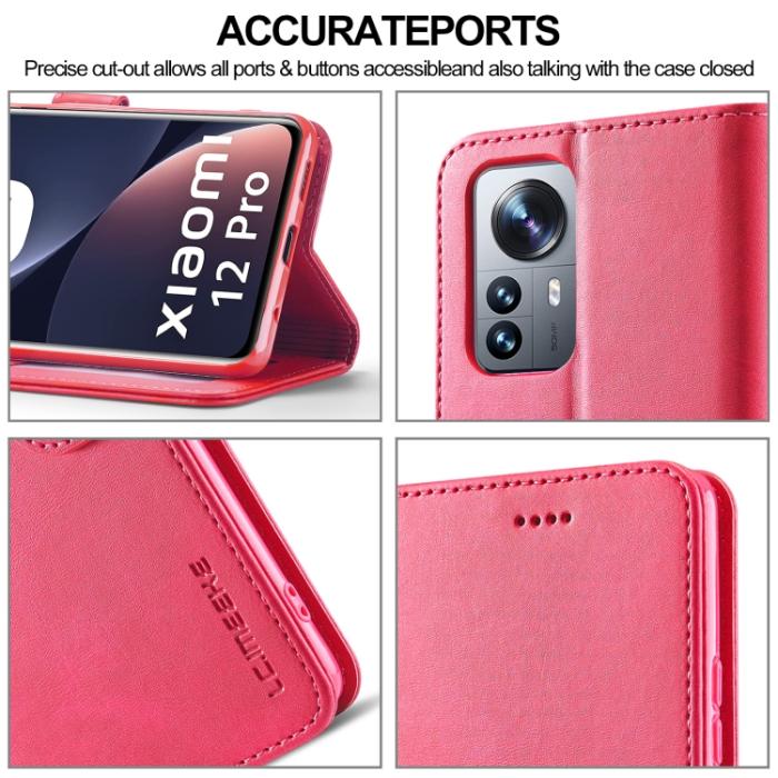 Bild 5, LC.IMEEKE Xiaomi 12 Pro Fodral Läder Röd/Rosa