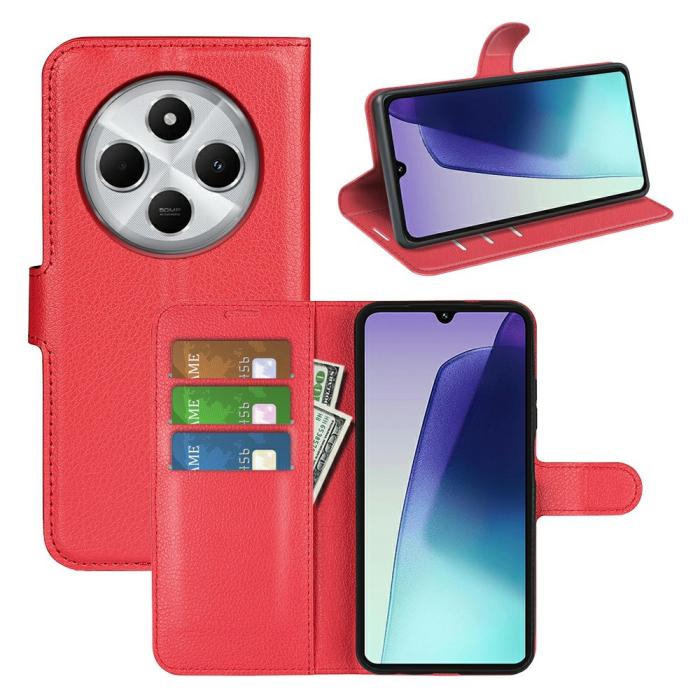 Bild 5, Xiaomi Redmi 14C Fodral Litchi Läder Röd