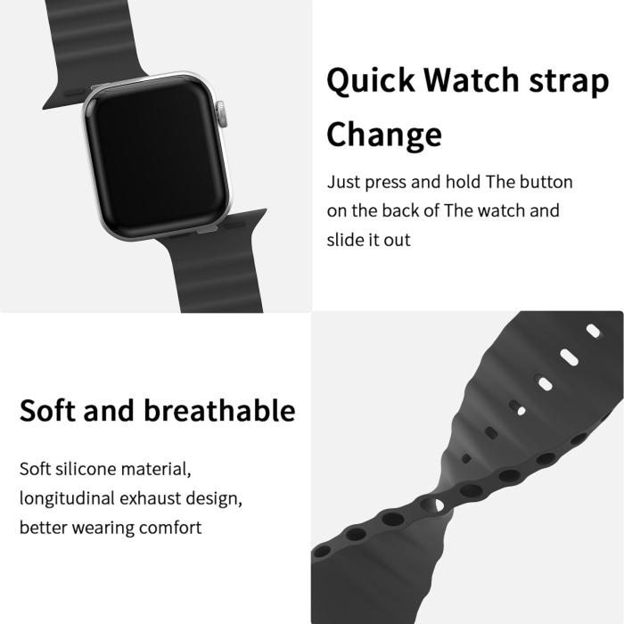 Bild 4, Apple Watch 41/40/38 mm Armband Ocean Wave Svart
