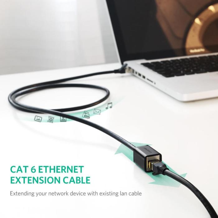 Bild 3, UGREEN 3m RJ45 Cat6 Förlängningskabel LAN Hane - Hona Svart