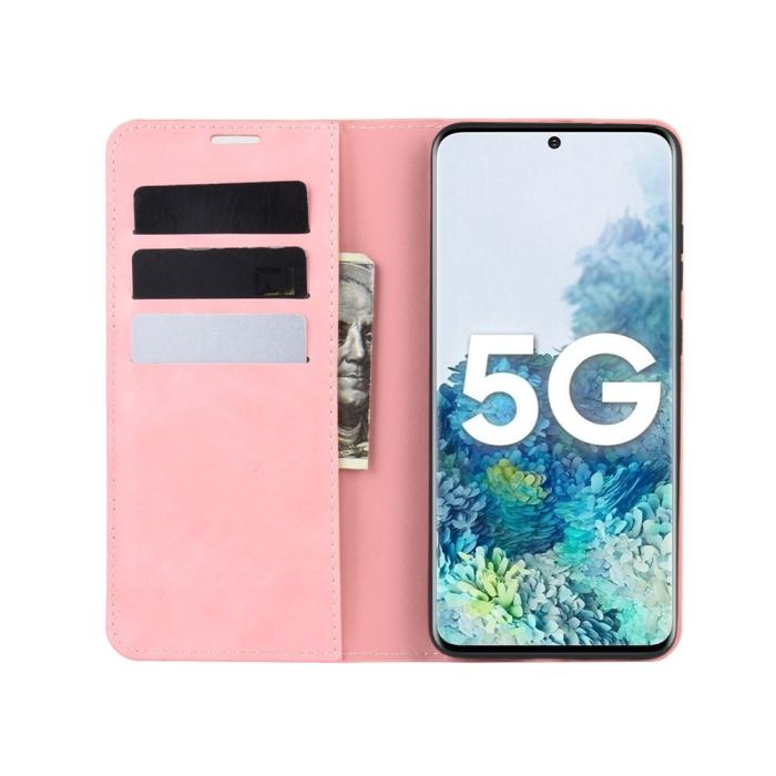 Bild 4, Samsung Galaxy S20 FE - Silkeslent Läderfodral - Ljus Rosa