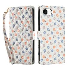 iPhone 17e / 16e Fodral Rhombus L&auml;der Blommor Vit