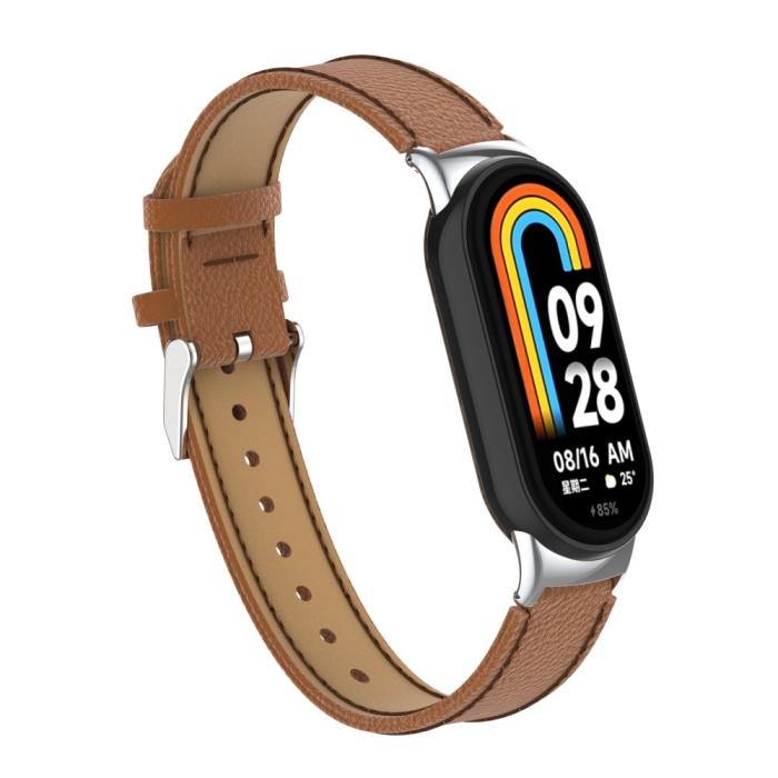 Bild 2, Xiaomi Smart Band 9/8 Armband Äkta Läder Litchi Brun