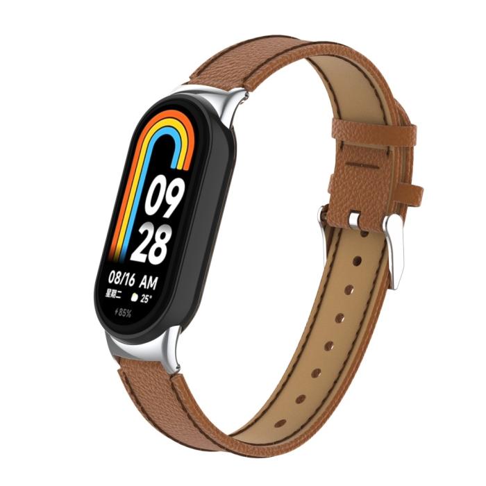 Bild 3, Xiaomi Smart Band 9/8 Armband Äkta Läder Litchi Brun