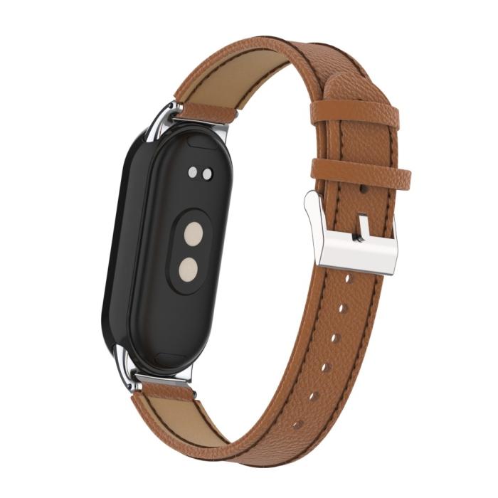 Bild 5, Xiaomi Smart Band 9/8 Armband Äkta Läder Litchi Brun