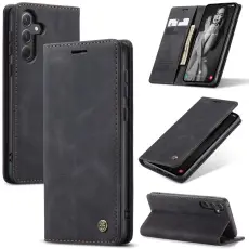 CASEME Galaxy A56 5G/A36 5G Fodral Retro L&auml;der Svart