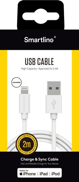Bild 7, Smartline 2m Lightning MFi Laddningskabel Vit