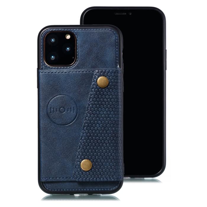 Bild 2, iPhone 12 Pro Max - Läder Skal Med Kortfack Och Magnet - Blå