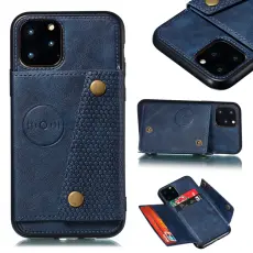 iPhone 12 Pro Max - Läder Skal Med Kortfack Och Magnet - Blå