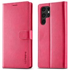 LC.IMEEKE Samsung Galaxy S25 Ultra Fodral L&auml;der Rosa/R&ouml;d