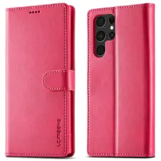 LC.IMEEKE Samsung Galaxy S25 Ultra Fodral L&auml;der Rosa/R&ouml;d