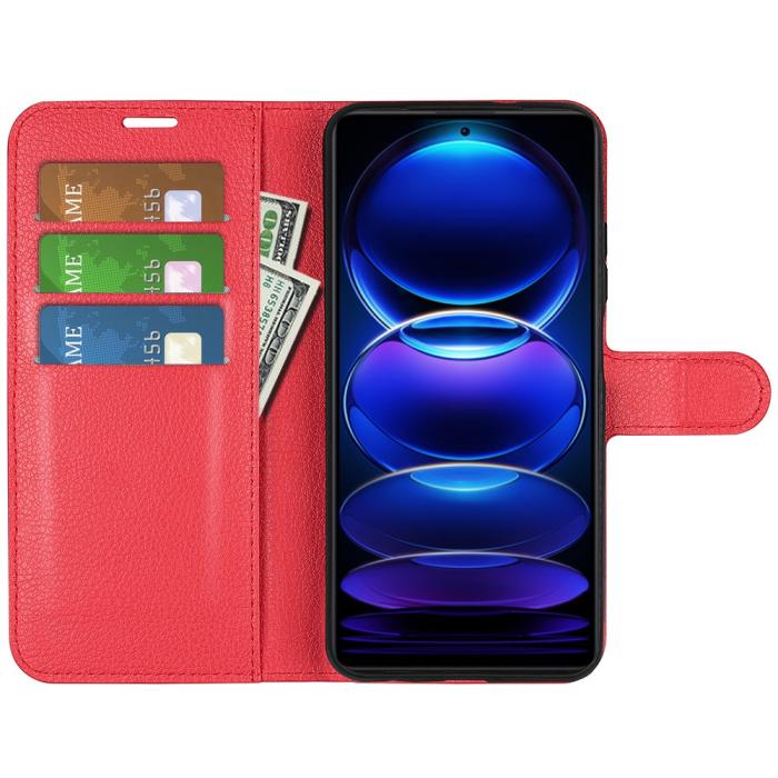 Bild 2, Xiaomi Redmi Note 12 Pro 5G Fodral Litchi Läder Röd