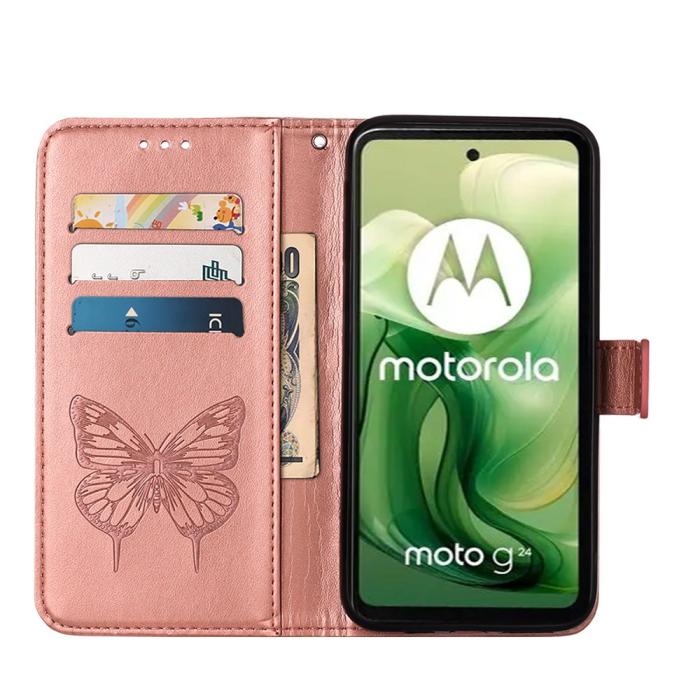 Bild 2, Motorola Moto G04 4G/G24 4G Butterfly Fodral Roséguld