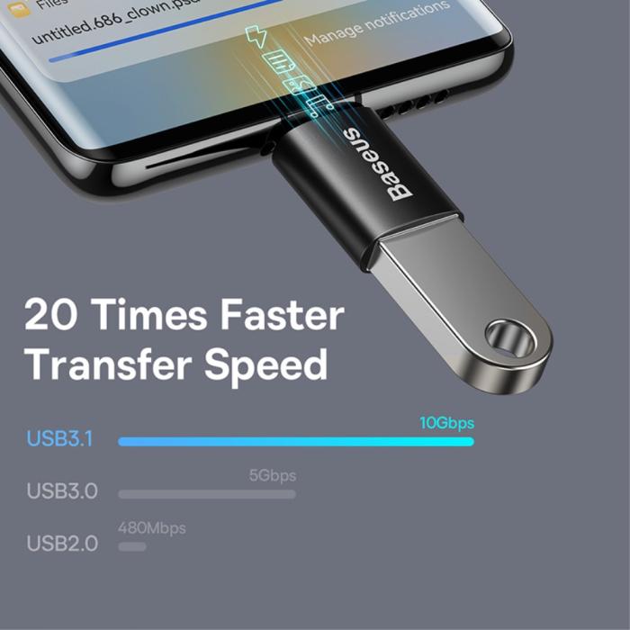 Bild 4, BASEUS Adapter USB-C - USB-A 3.1 Konverterare Svart