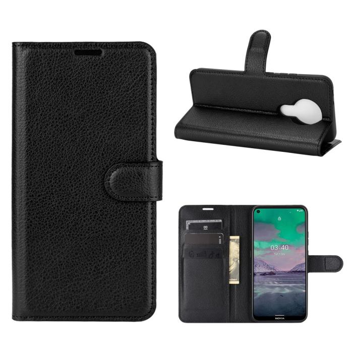Bild 1, Nokia 3.4 - Litchi Läder Fodral - Svart