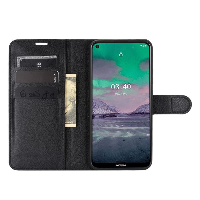 Bild 4, Nokia 3.4 - Litchi Läder Fodral - Svart