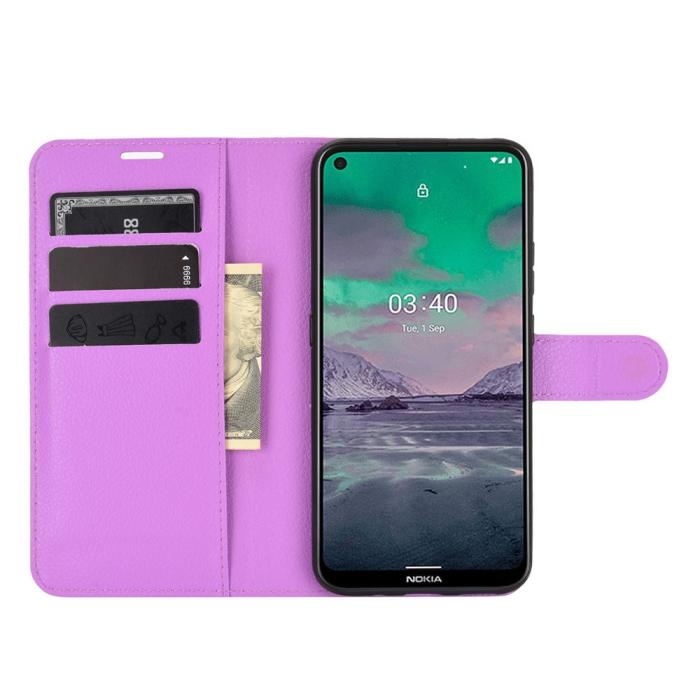 Bild 4, Nokia 3.4 - Litchi Läder Fodral - Lila