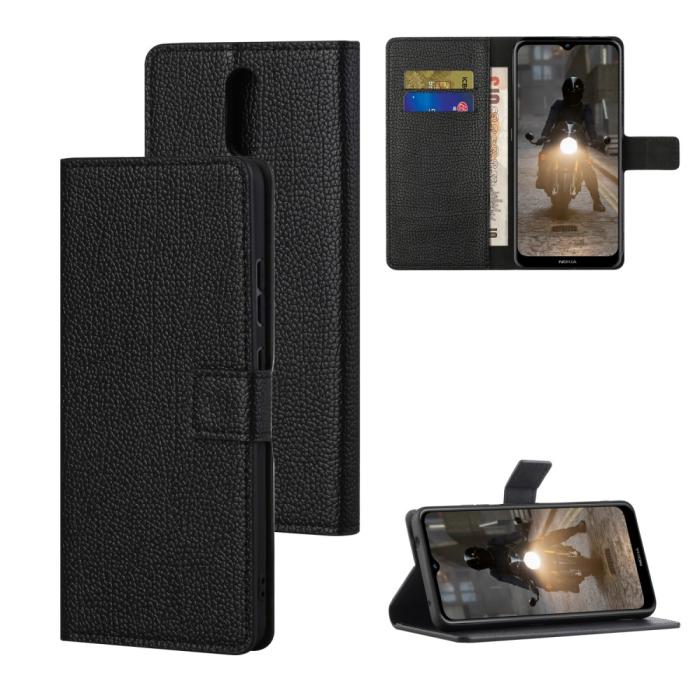 Bild 1, Nokia 2.4 - Litchi Läder Fodral - Svart