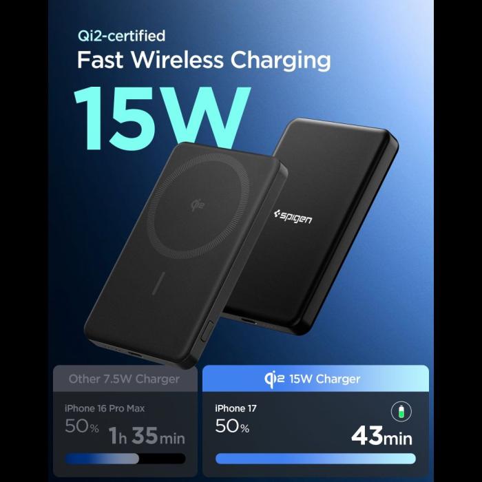 Bild 2, Spigen 5000 mAh 22.5W Qi2 MagSafe Powerbank Essential Svart