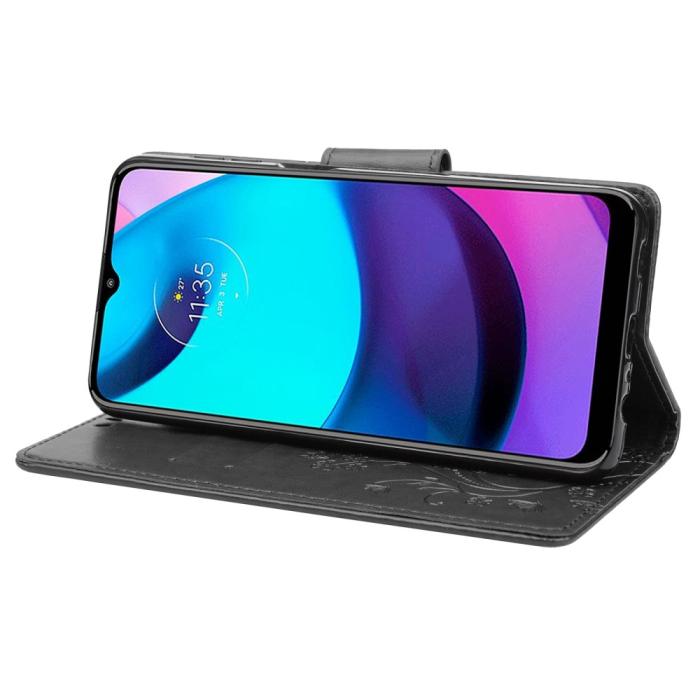 Bild 4, Motorola Moto E20 / E40 Fodral Tryckt Fjäril Textur Svart