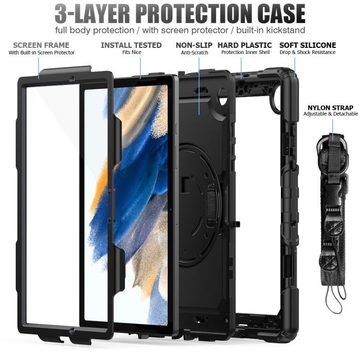 Bild 3, Galaxy Tab A8 10.5 Skal Shockproof Hybrid Kickstand Strap