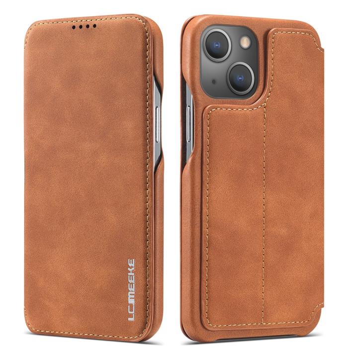 Bild 1, iPhone 13 - LC.IMEEKE Retro Flip Fodral - Brun