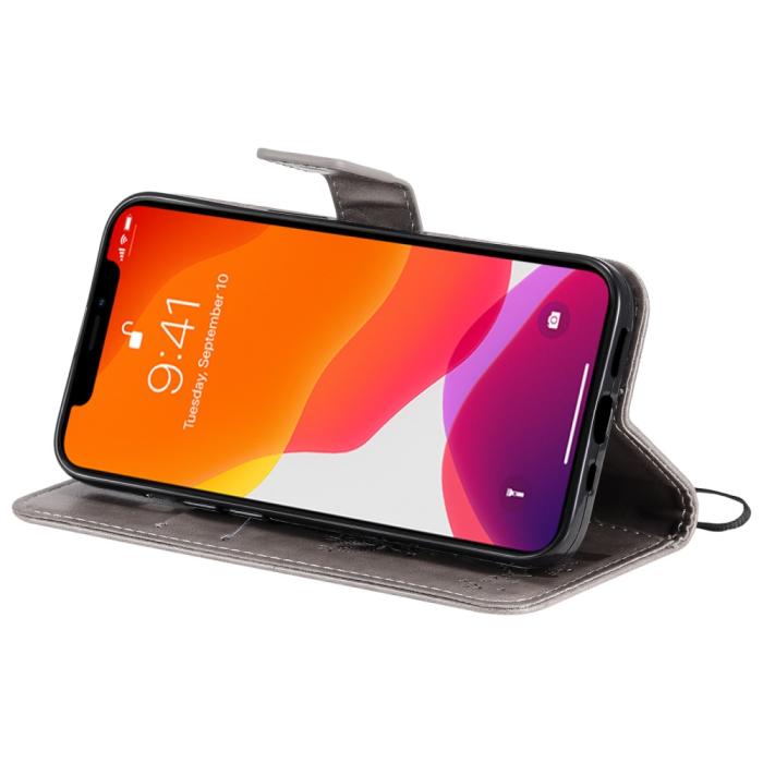 Bild 5, iPhone 13 - Tryckt Träd/Katt Design Fodral - Grå