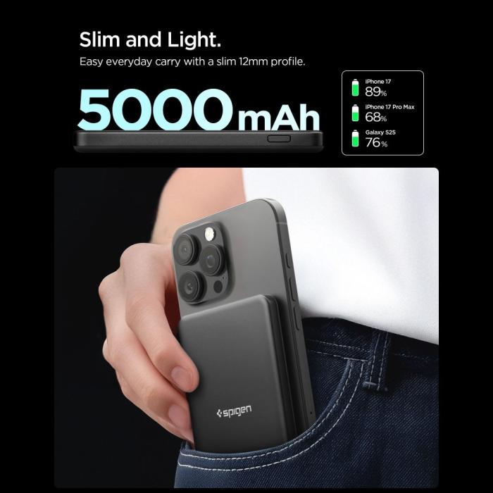 Bild 4, Spigen 5000 mAh 22.5W Qi2 MagSafe Powerbank Essential Svart