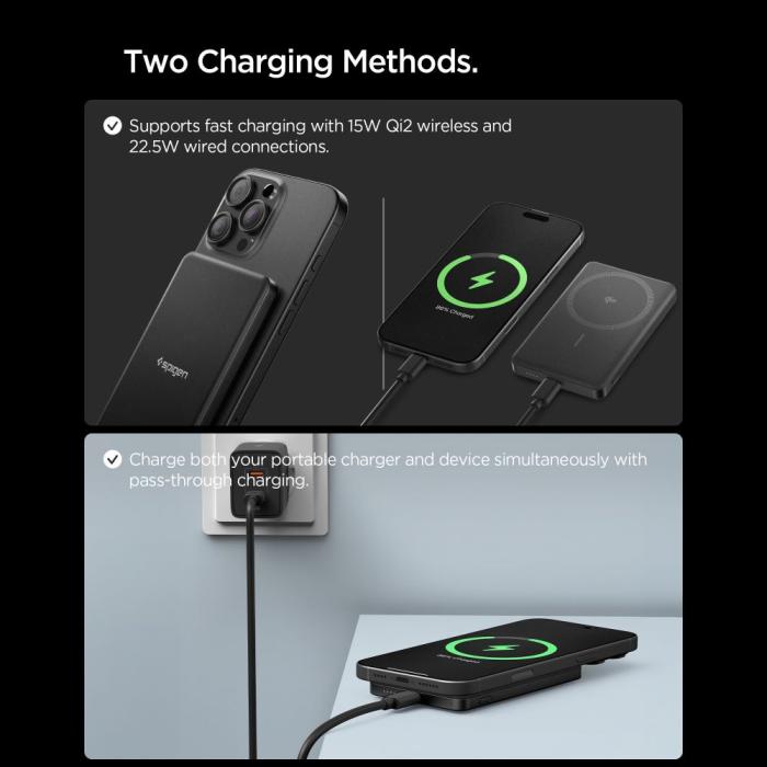 Bild 6, Spigen 5000 mAh 22.5W Qi2 MagSafe Powerbank Essential Svart