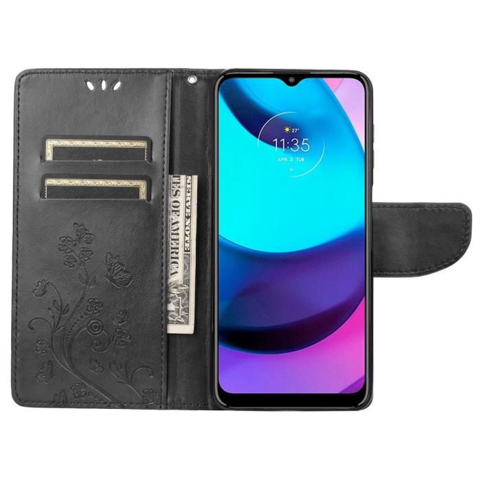 Bild 6, Motorola Moto E20 / E40 Fodral Tryckt Fjäril Textur Svart