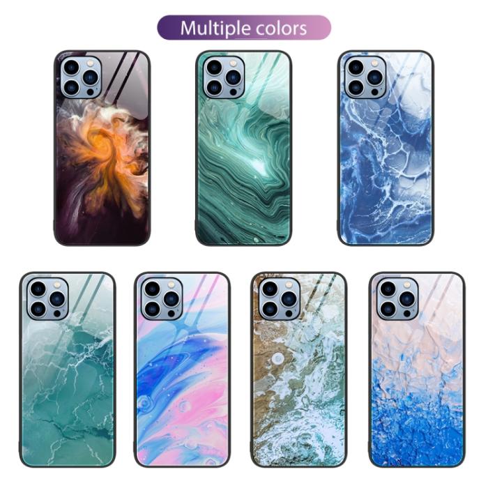 Bild 2, iPhone 14 Pro Skal Marmor Härdat Glas Waves