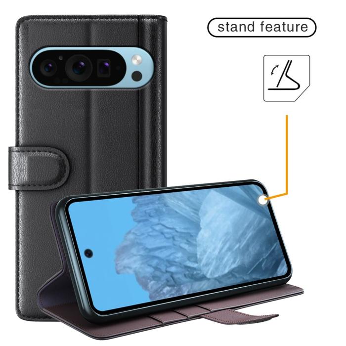 Bild 6, Google Pixel 9/9 Pro Fodral Premium Äkta Läder Svart